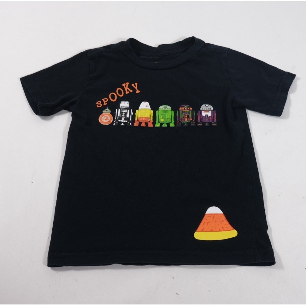 Star Wars Graphic Tee Kids XS 4 Black Spooky Droids Halloween Candy Corn Shirt